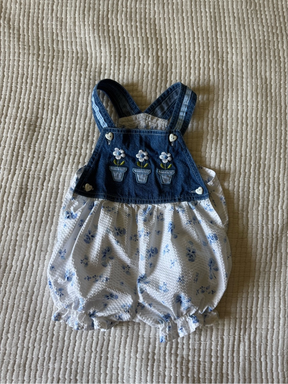 vintage baby bib short bubble romper / sunsuit 12 months